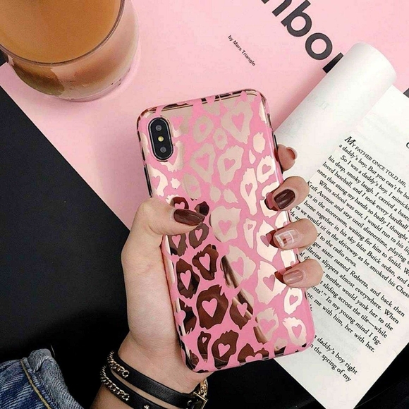 Star Posh Accessories - IPhone X Pink Metallic Leopard Print Phone Case